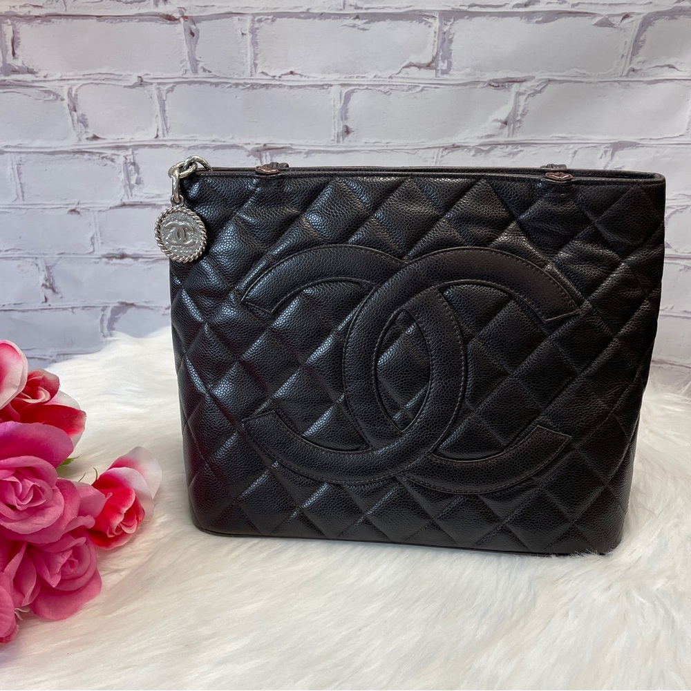 Chanel CC Quilted Caviar Tote Brown